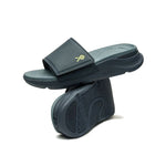 Outsole view of the KURU MOMENT Men's Sandal in Midnight Blue-Pale Lime, showing the KURUSOLE tread.