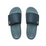 Pair of KURU MOMENT Men's Sandal in Midnight Blue-Pale Lime, angled view.