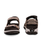 Back heel view of the KURU TREAD Women's Sandal in Cedar Brown-Vanilla Cream-Pale Khaki.