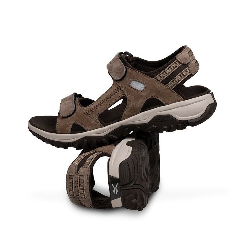 Outsole view of the KURU TREAD Women's Sandal in Cedar Brown-Vanilla Cream-Pale Khaki, showing the KURUSOLE tread.
