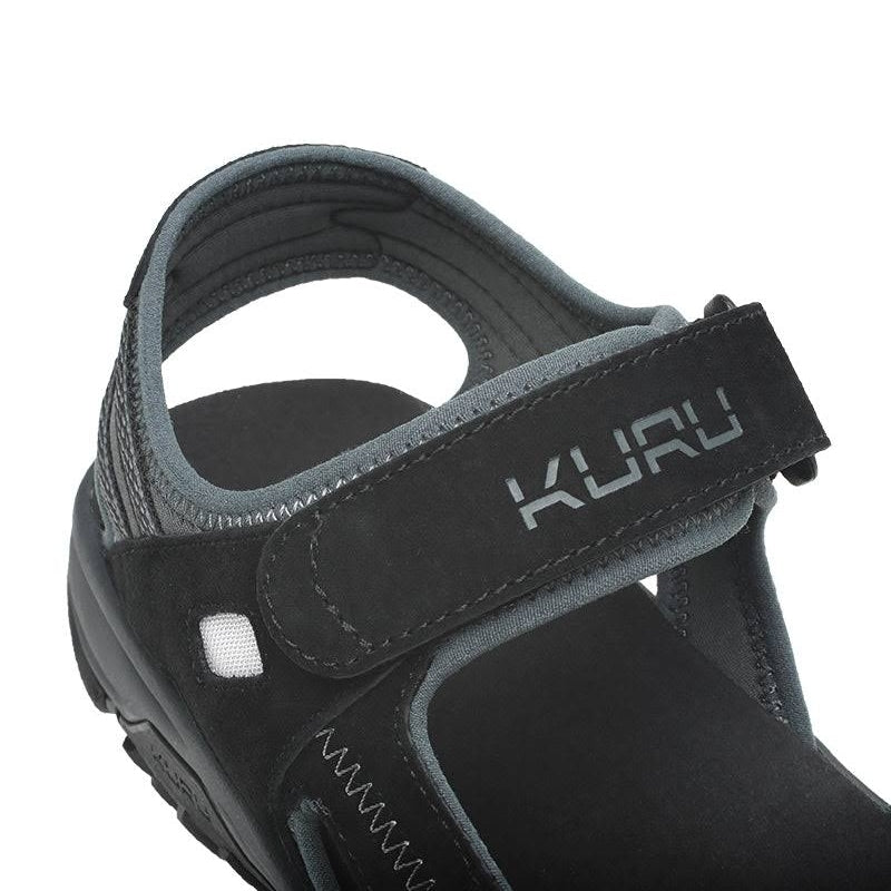 Close-up of the upper material on the KURU TREAD Men's Sandal in Jet Black-Empire Steel.