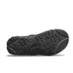 Outsole view of the KURU TREAD Men's Sandal in Jet Black-Empire Steel, showing the KURUSOLE tread.