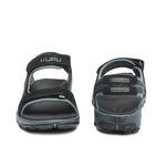 Back heel view of the KURU TREAD Men's Sandal in Jet Black-Empire Steel.