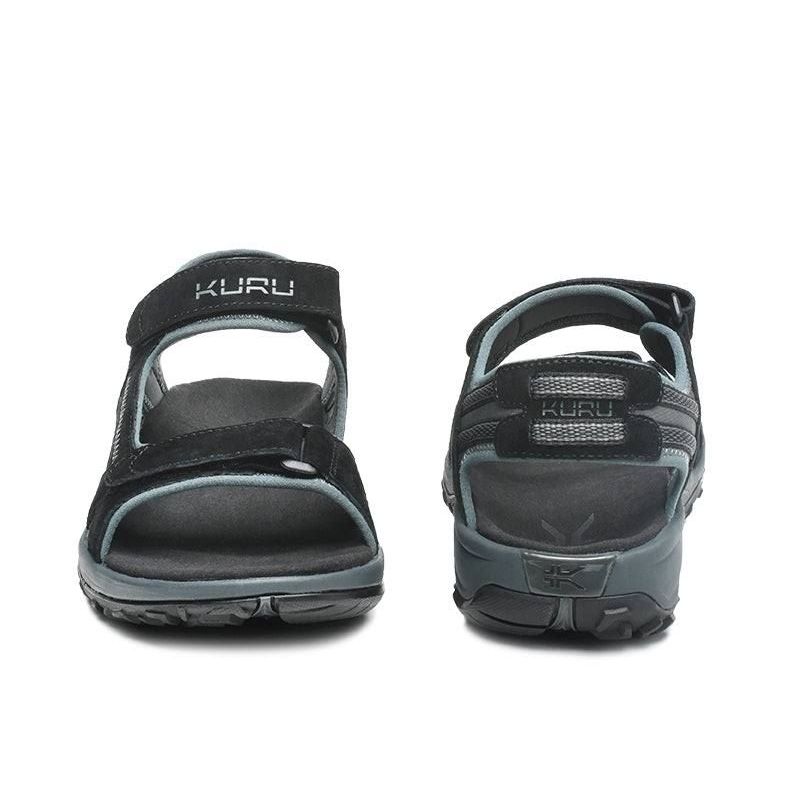 Back heel view of the KURU TREAD Men's Sandal in Jet Black-Empire Steel.