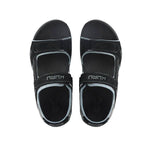 Top-down view of the KURU TREAD Men's Sandal in Jet Black-Empire Steel.