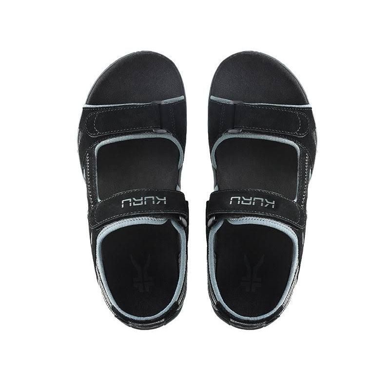 Top-down view of the KURU TREAD Men's Sandal in Jet Black-Empire Steel.