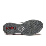 Outsole view of the KURU ATOM Slip-On Men's Slip-On Sneaker in Cloud Gray-Cardinal Red, showing the KURUSOLE tread.
