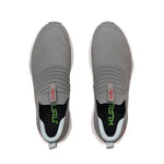 Top-down view of the KURU ATOM Slip-On Men's Slip-On Sneaker in Cloud Gray-Cardinal Red.