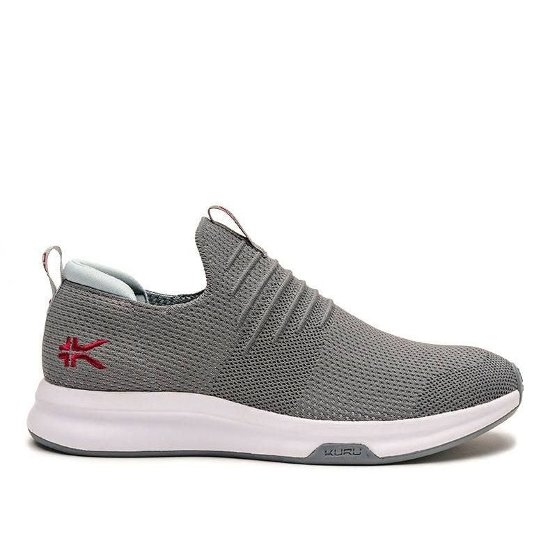 KURU ATOM Slip-On Men's Slip-On Sneaker in Cloud Gray-Cardinal Red.