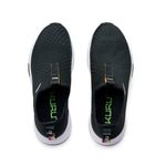 Back heel view of the KURU ATOM Slip-On Women's Slip-On Sneaker in Jet Black.