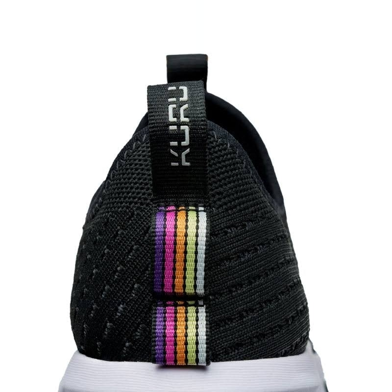 Close-up of the upper material on the KURU ATOM Slip-On Women's Slip-On Sneaker in Jet Black.