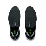 Top-down view of the KURU ATOM Slip-On Men's Slip-On Sneaker in Jet Black-Slate Gray.