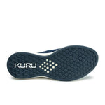 Outsole view of the KURU ATOM Slip-On Men's Slip-On Sneaker in Midnight Blue-Mineral Blue, showing the KURUSOLE tread.