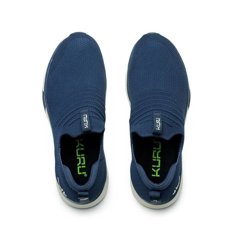 Top-down view of the KURU ATOM Slip-On Men's Slip-On Sneaker in Midnight Blue-Mineral Blue.