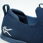 Close-up of the upper material on the KURU ATOM Slip-On Men's Slip-On Sneaker in Midnight Blue-Mineral Blue.