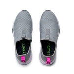 Top-down view of the KURU ATOM Slip-On Women's Slip-On Sneaker in Stone Gray-Berry Pink.