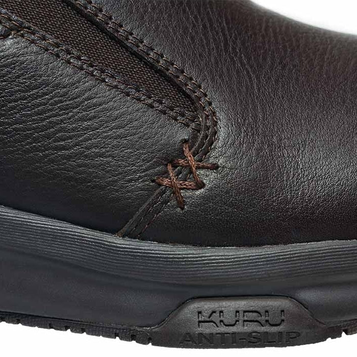 Pair of KURU KIVI 2 Men's Slip-On Sneaker in Espresso Brown, angled view.