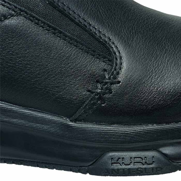 Close-up of the upper material on the KURU KIVI 2 Men's Slip-On Sneaker in Jet Black.