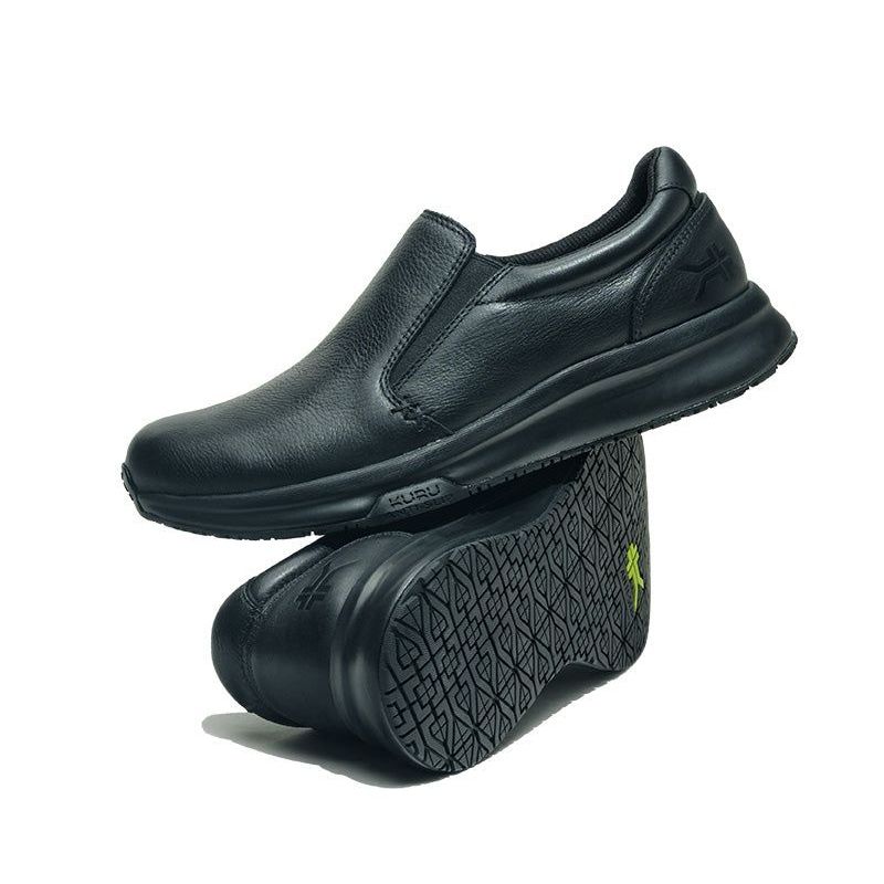 Outsole view of the KURU KIVI 2 Women's Slip-On Sneaker in Jet Black, showing the KURUSOLE tread.