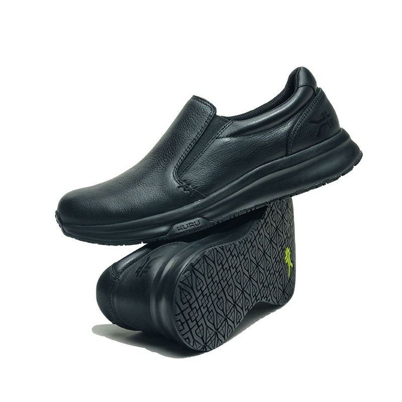 Outsole view of the KURU KIVI 2 Men's Slip-On Sneaker in Jet Black, showing the KURUSOLE tread.