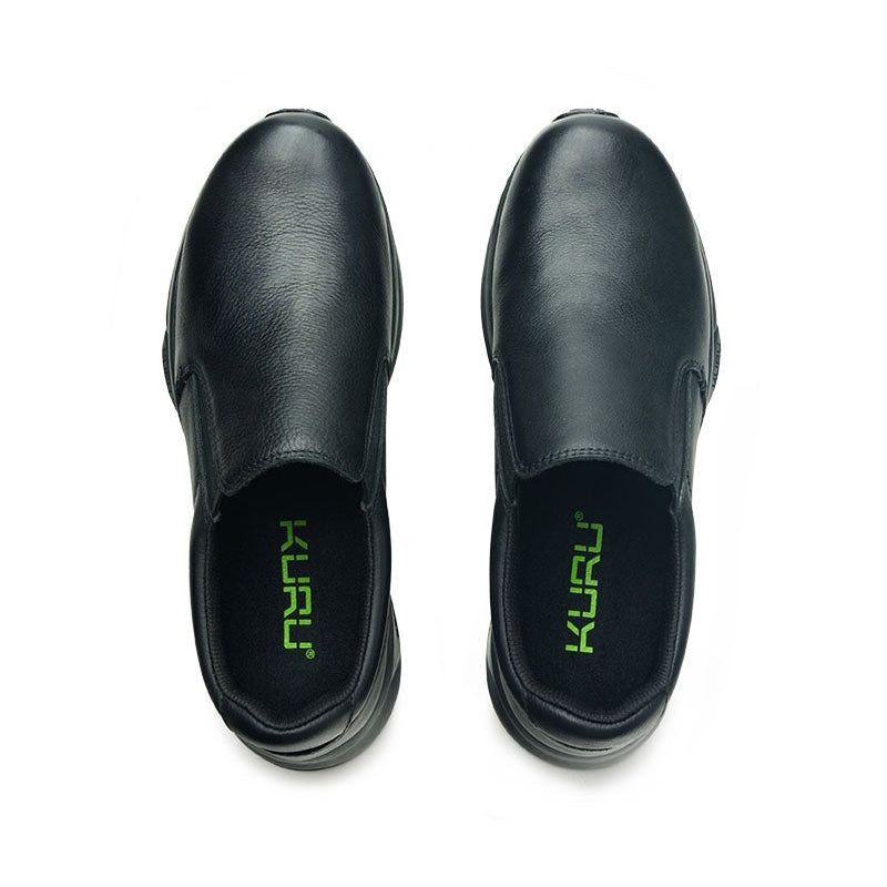 Back heel view of the KURU KIVI 2 Men's Slip-On Sneaker in Jet Black.