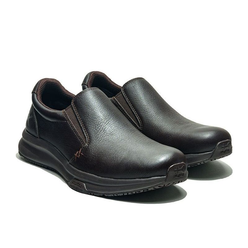 Pair of KURU KIVI 2 WIDE Men's Slip-On Sneaker in Espresso Brown, angled view.