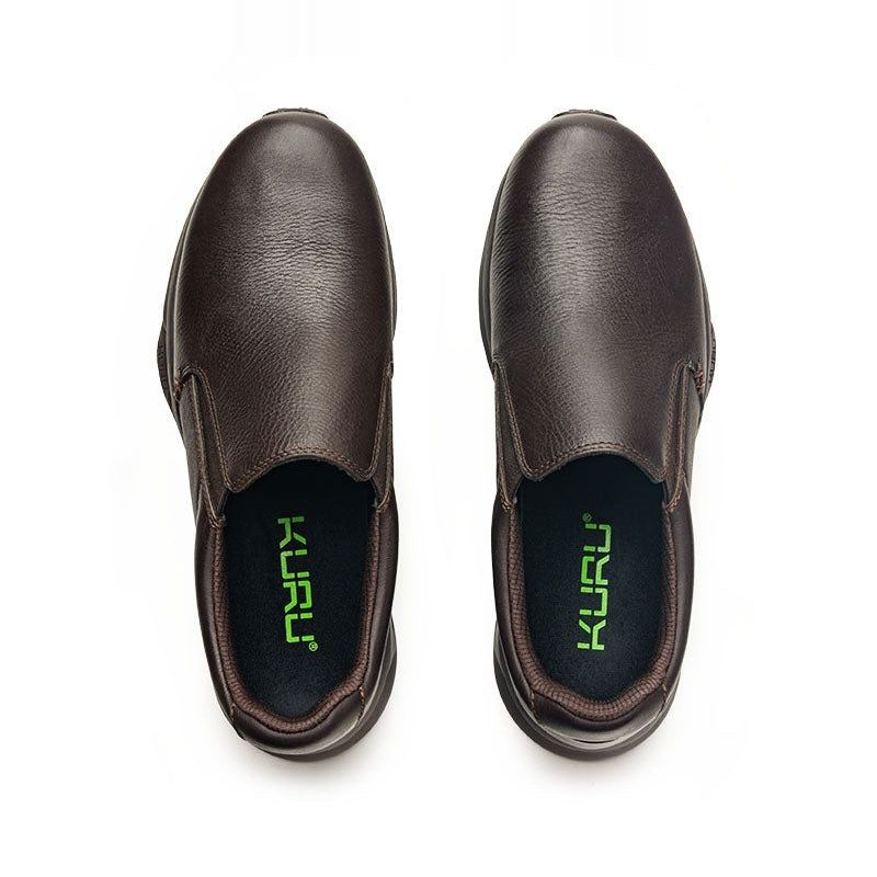 Back heel view of the KURU KIVI 2 WIDE Men's Slip-On Sneaker in Espresso Brown.