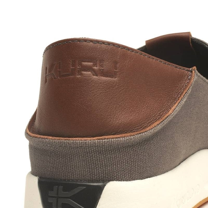 Close-up of the upper material on the KURU PACE Men's Slip-On Sneaker in Dark Ash-White-Rich Walnut.