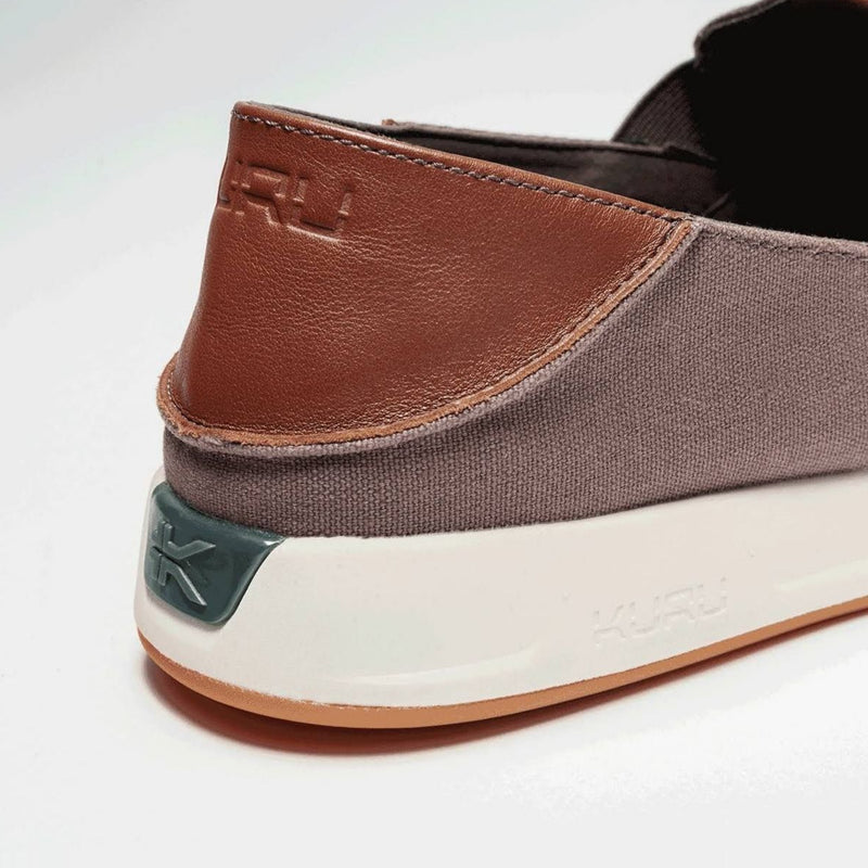 Close-up of the upper material on the KURU PACE Men's Slip-On Sneaker in Dark Ash-White-Rich Walnut.
