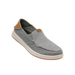 Angled profile view of the KURU PACE Men's Slip-On Sneaker in Lead Gray-Cedar Brown.