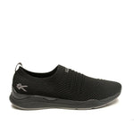 KURU STRIDE Women's Slip-On Sneaker in Jet Black-Slate Gray.