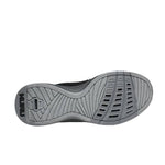 Outsole view of the KURU STRIDE Women's Slip-On Sneaker in Jet Black-Slate Gray, showing the KURUSOLE tread.