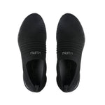 Top-down view of the KURU STRIDE Women's Slip-On Sneaker in Jet Black-Slate Gray.
