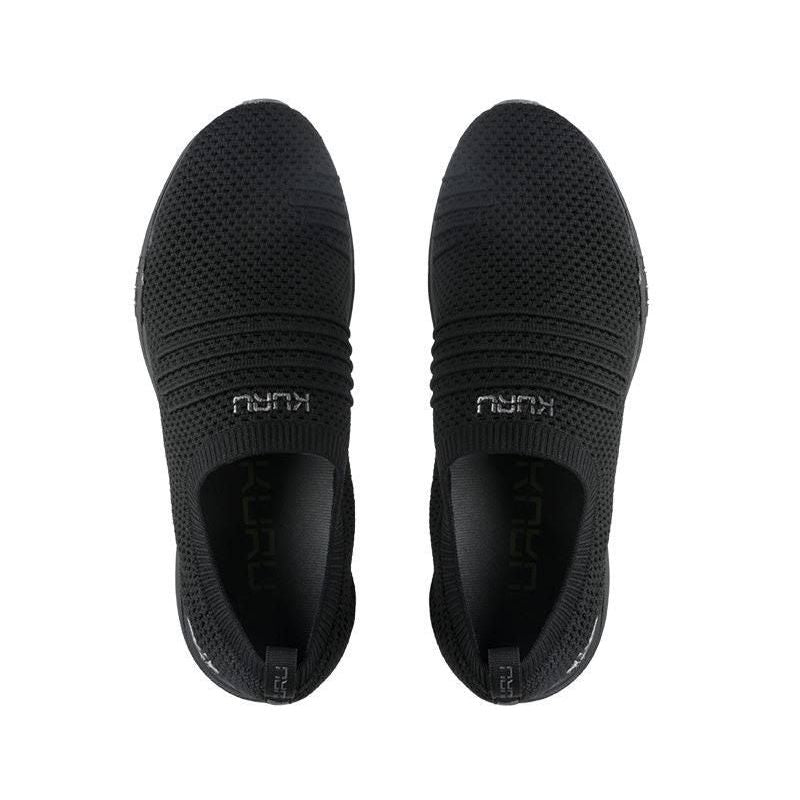 Top-down view of the KURU STRIDE Women's Slip-On Sneaker in Jet Black-Slate Gray.