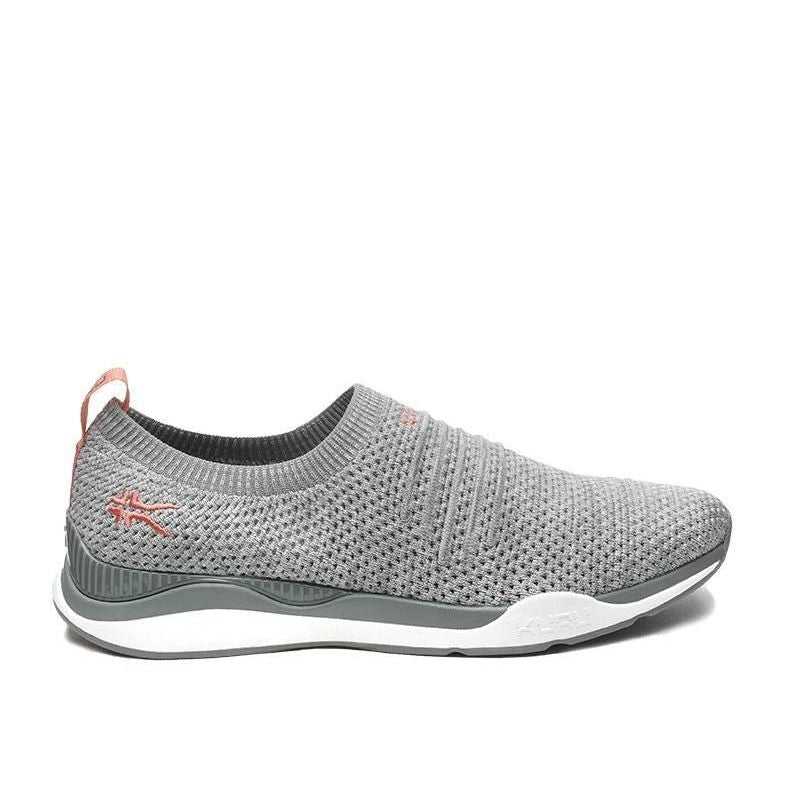 KURU STRIDE WIDE Women's Slip-On Sneaker in Heather Gray-White-Peach Pink.