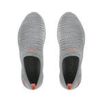 Top-down view of the KURU STRIDE WIDE Women's Slip-On Sneaker in Heather Gray-White-Peach Pink.