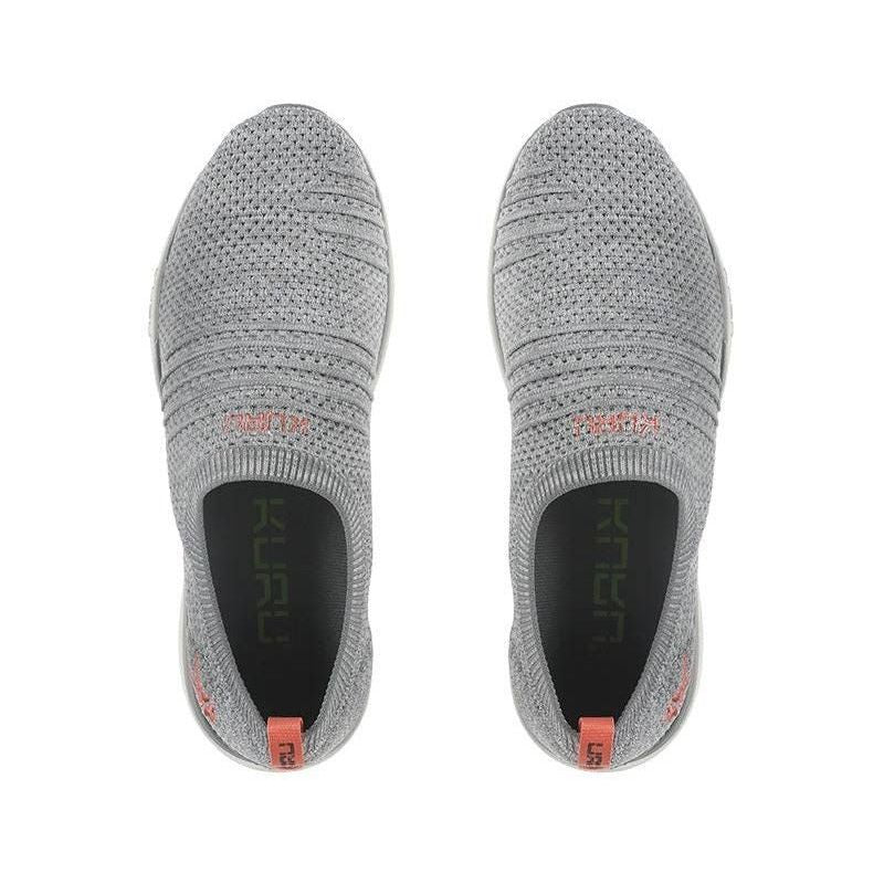 Top-down view of the KURU STRIDE WIDE Women's Slip-On Sneaker in Heather Gray-White-Peach Pink.