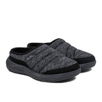 Back heel view of the KURU DRAFT 2 Women's Slipper in Charcoal Gray-Jet Black.
