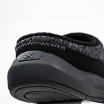 Top-down view of the KURU DRAFT 2 Women's Slipper in Charcoal Gray-Jet Black.