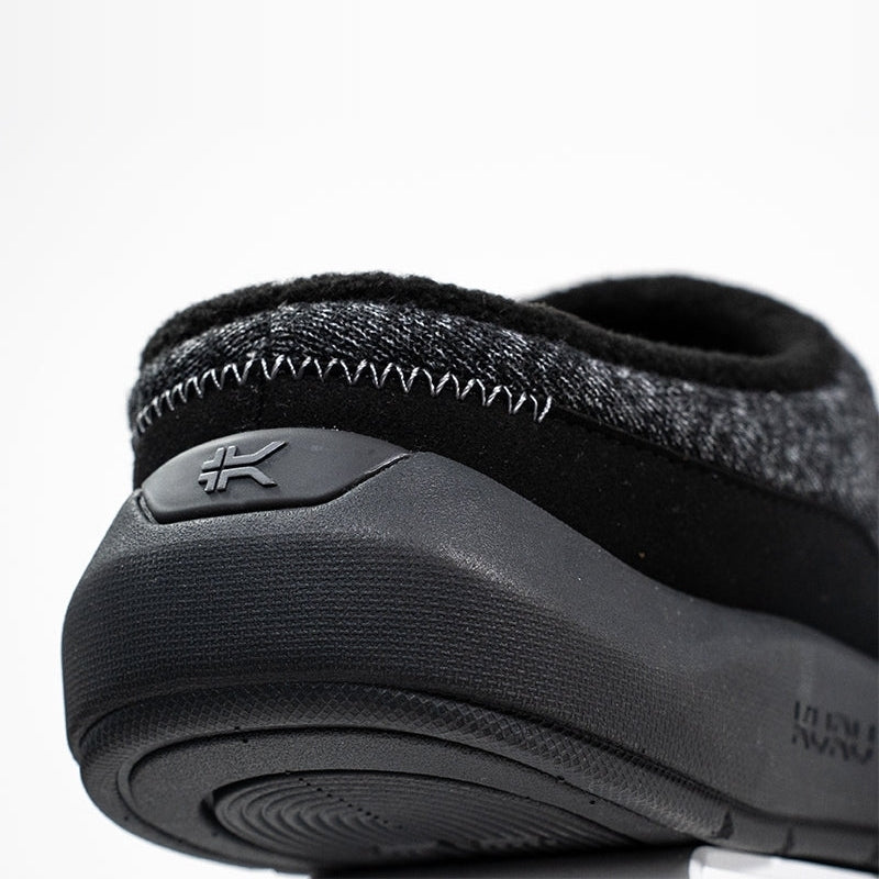 Top-down view of the KURU DRAFT 2 Women's Slipper in Charcoal Gray-Jet Black.
