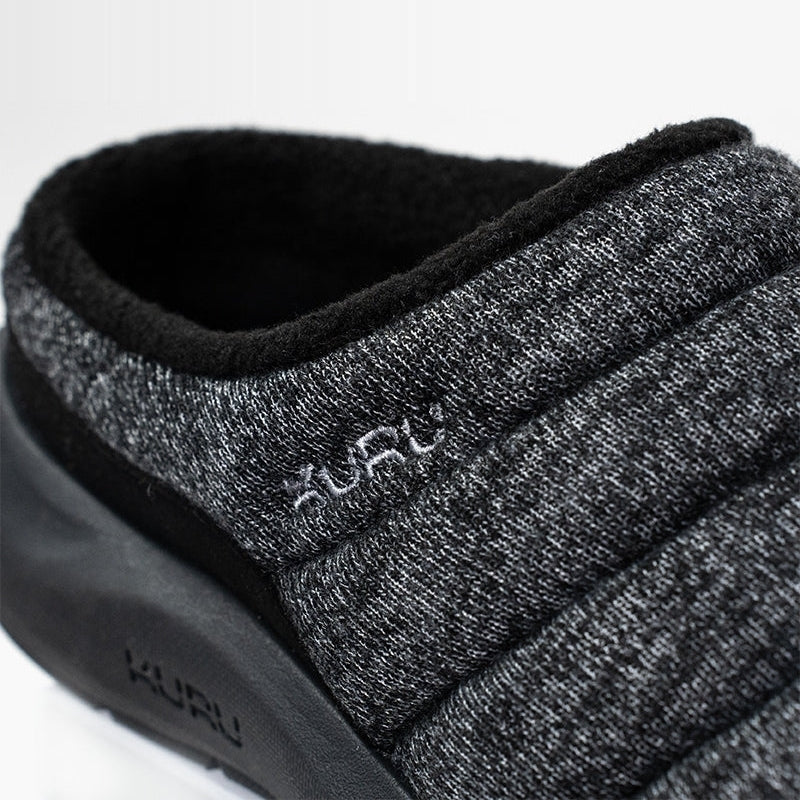 Outsole view of the KURU DRAFT 2 Women's Slipper in Charcoal Gray-Jet Black, showing the KURUSOLE tread.