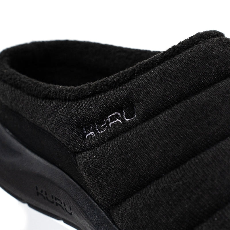 Outsole view of the KURU DRAFT 2 Men's Slipper in Jet Black, showing the KURUSOLE tread.