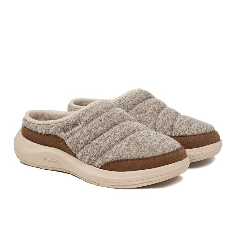 Pair of KURU DRAFT 2 Women's Slipper in Oatmeal-Sand, angled view.