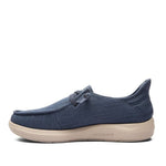 Inner side view of the KURU DRAFT Rento Men's Slipper in Faded Navy-Sand.