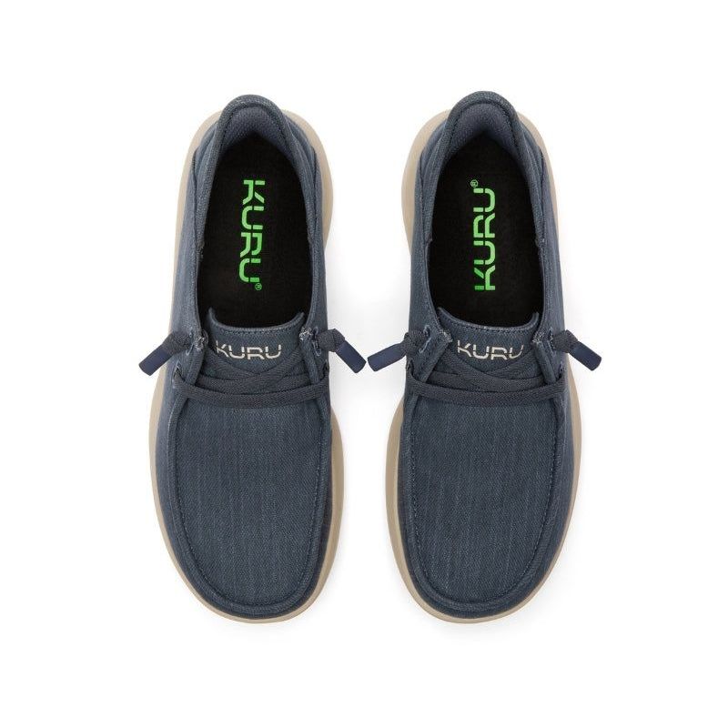 Top-down view of the KURU DRAFT Rento Men's Slipper in Faded Navy-Sand.