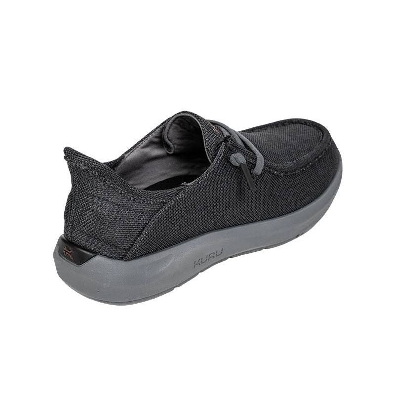 Angled profile view of the KURU DRAFT Rento Men's Slipper in Jet Black-Brick Red.