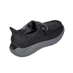 Angled profile view of the KURU DRAFT Rento Women's Slipper in Jet Black-Merlot.