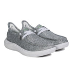 Pair of KURU DRAFT Rento Women's Slipper in Storm Gray-Desert Green, angled view.