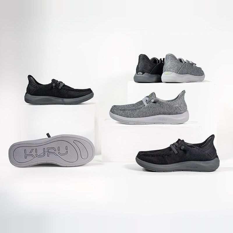 Back heel view of the KURU DRAFT Rento Women's Slipper in Storm Gray-Desert Green.