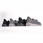Back heel view of the KURU DRAFT Rento Men's Slipper in Storm Gray-KURU Green.